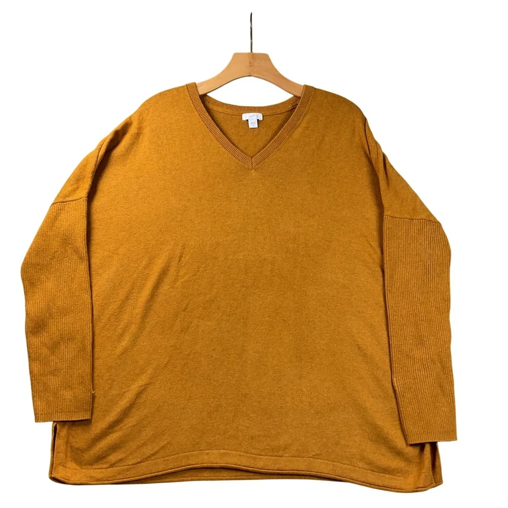 J Jill V-Neck Sweater Womens Medium Yellow Excellent Silk Wool Blend‎ Oversized